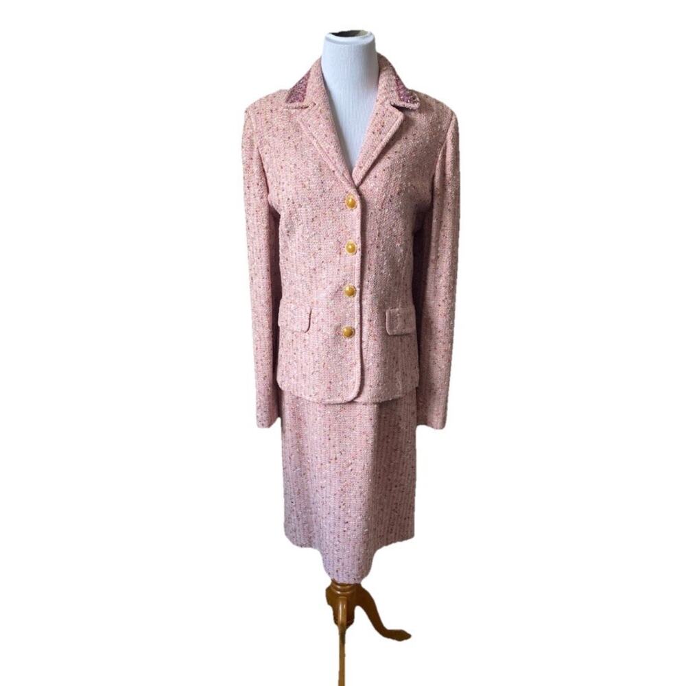 St. John Couture Embellished Knit Pink Blush Multi Jacket & Dress Suit- Size 12 - Picture 1 of 16